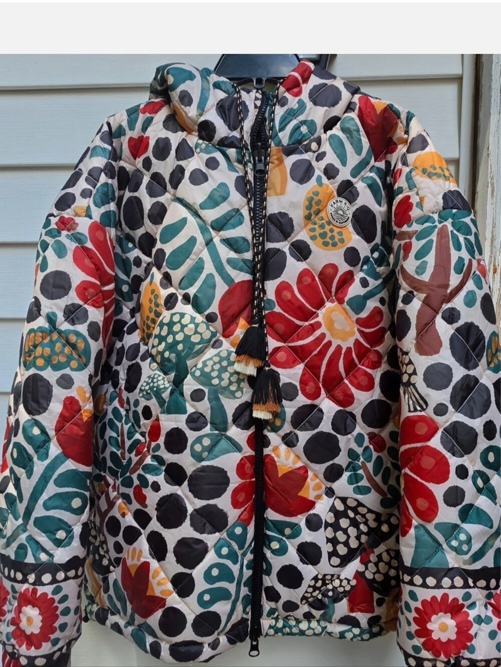 Stuning New Farm Rio Romantic Garden Reversible Puffed Hooded Belted Jacket L XL - Picture 10 of 16
